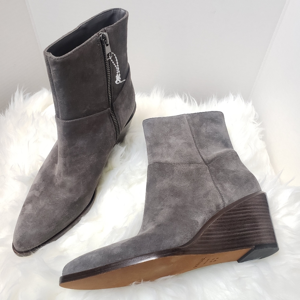 Vince Mavis Booties Wedge Gray Suede